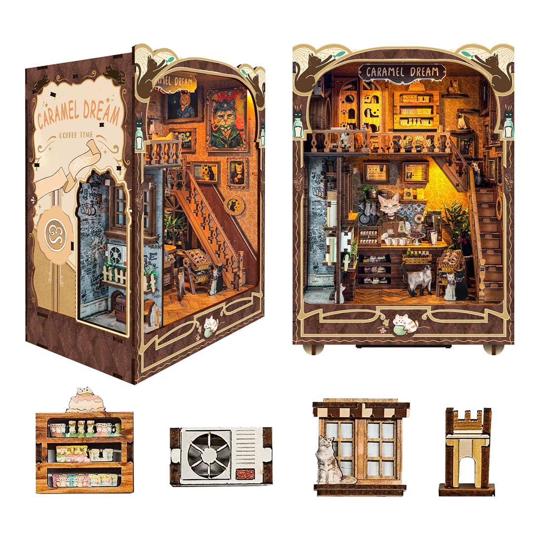 Caramel Dreams Cat Café 3D Wooden Book Nook Kit