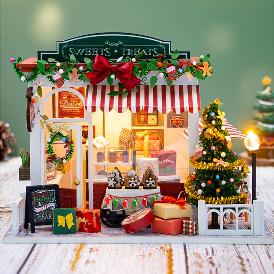 Christmas Sweets Treats Shop DIY Wooden Dollhouse Kit