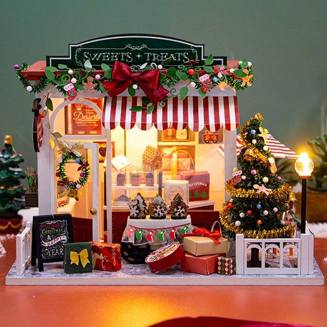 Christmas Sweets Treats Shop DIY Wooden Dollhouse Kit