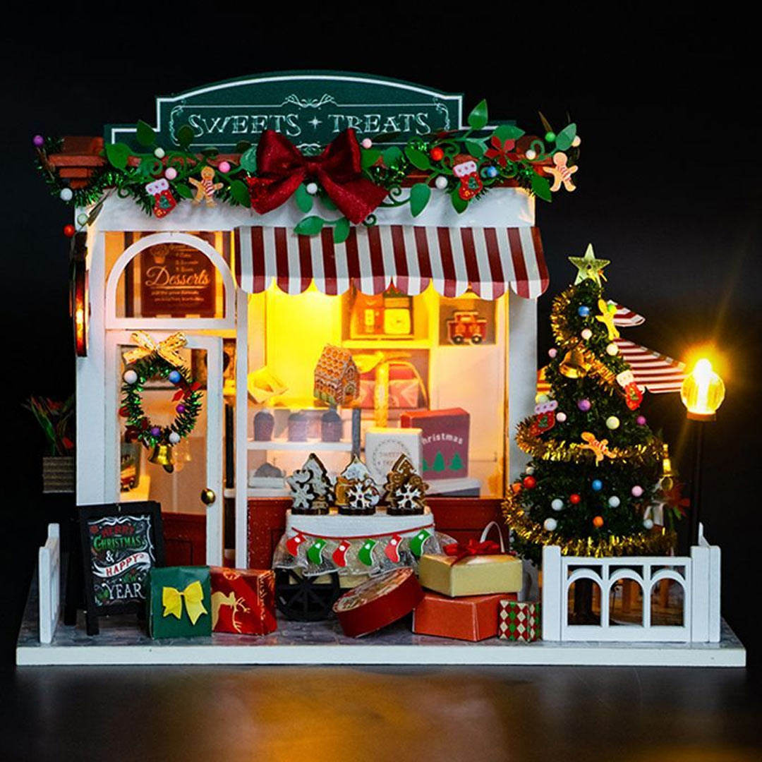 Christmas Sweets Treats Shop DIY Wooden Dollhouse Kit